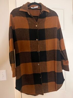 Steve Madden BB Dakota Brown and Black Buffalo Plaid Button-Front Shacket